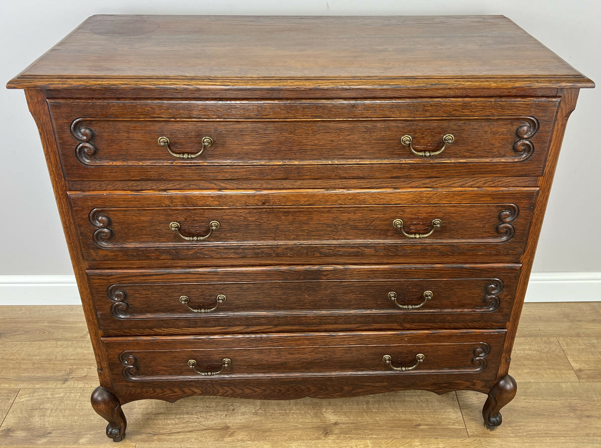 Chest of Drawers Vintage French Louis Oak 4 Drawers Carved Cabinet LOT 6527