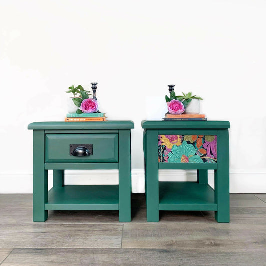 Discover Vibrant Green Bedside Tables & Side Tables with Stunning Flower Decoupage
