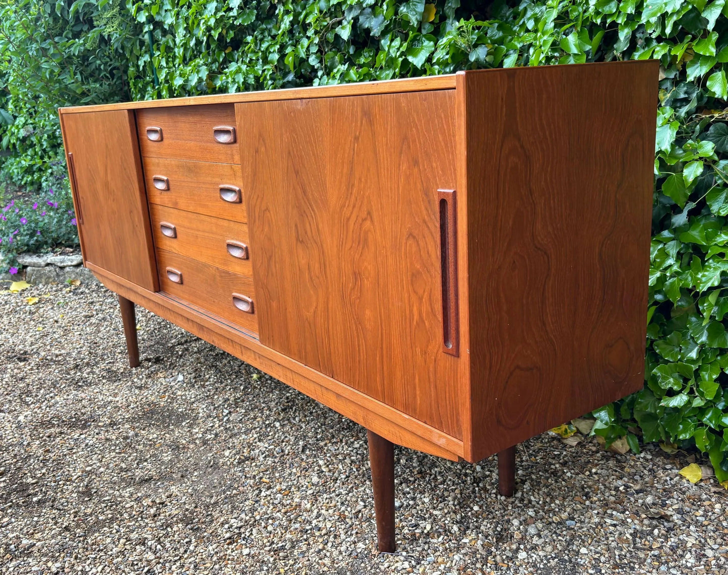 Danish Teak Mid Century Sideboard with Sliding Doors by Clausen and Son