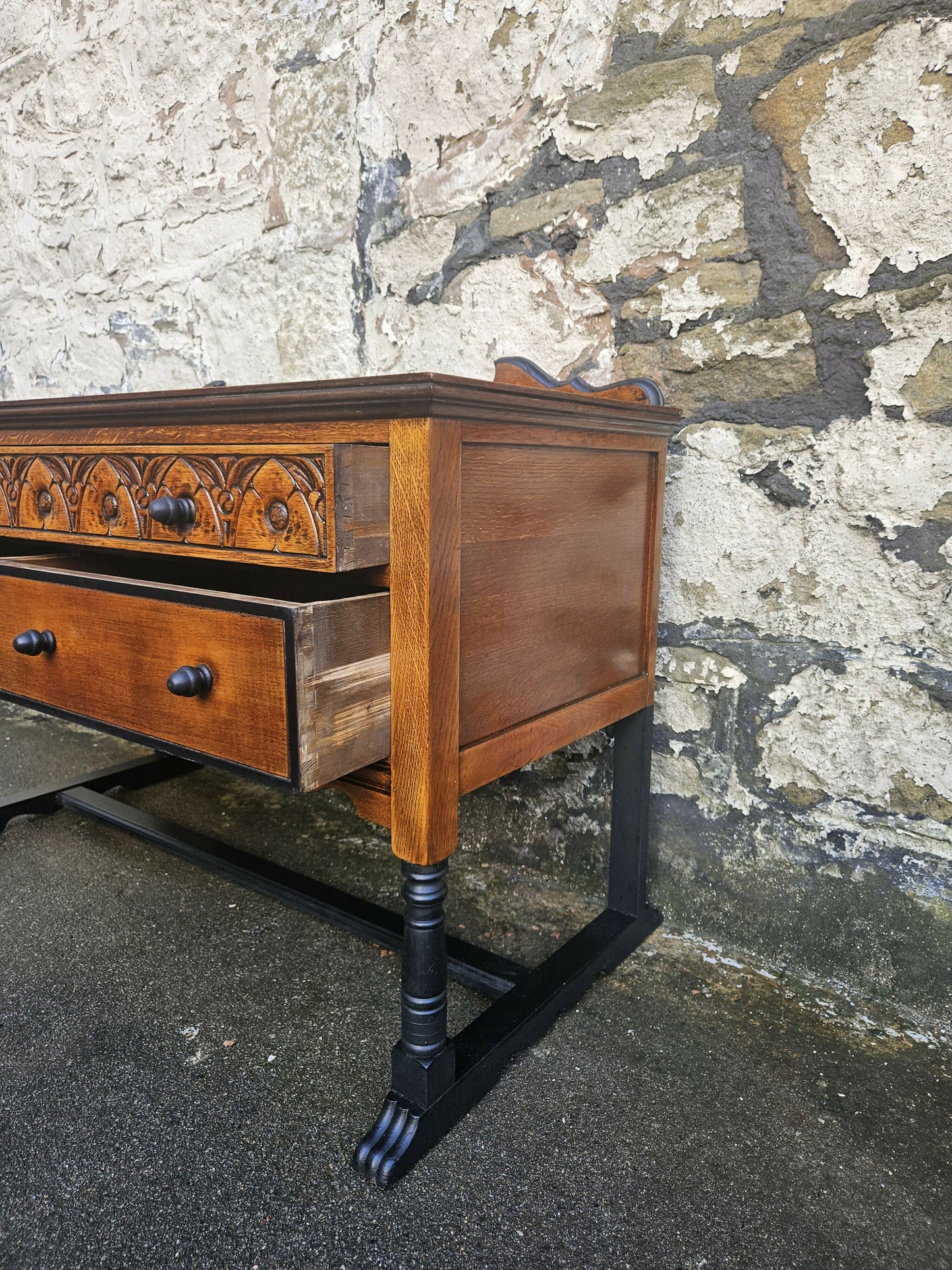 Vintage Chest Of Drawers Oak Tallboy Cabinet Three Drawer Chest With Ebonised Detailing