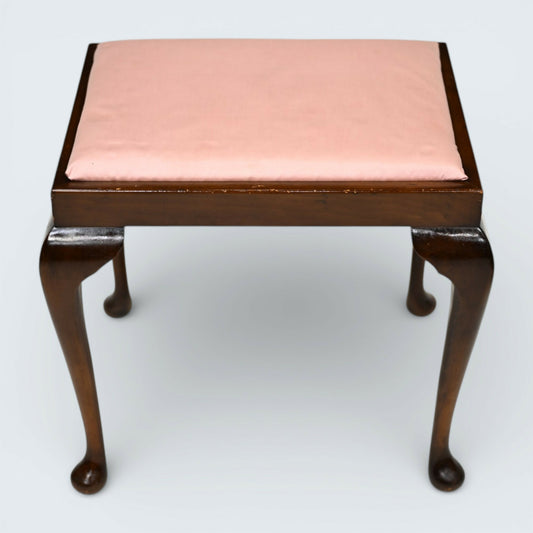 Vintage Dressing Table Stool Queen Anne Style Mahogany Pink FREE UK Delivery