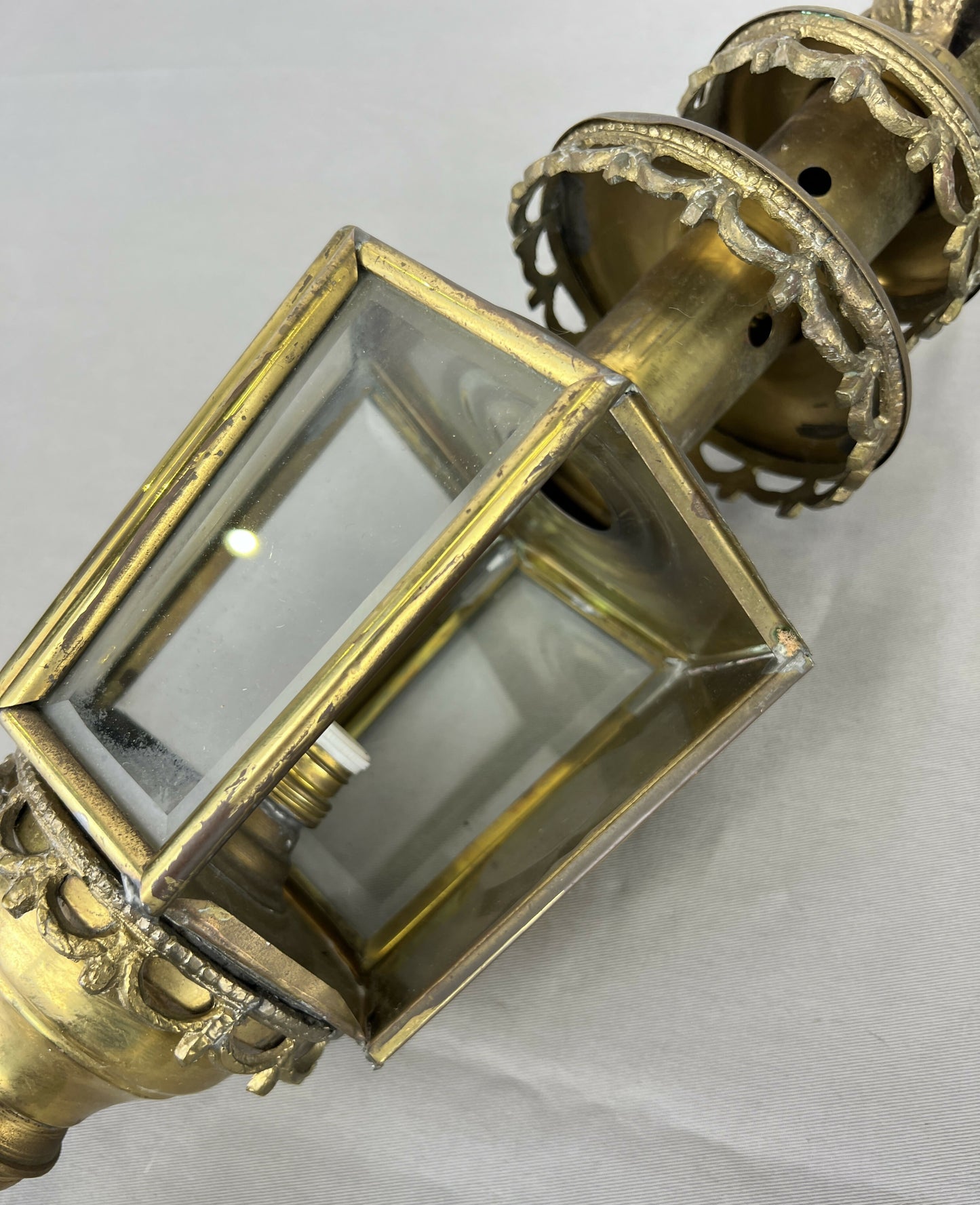 Pair of Wall Lights Antique French Style Lantern Sconces Glass LOT 6478