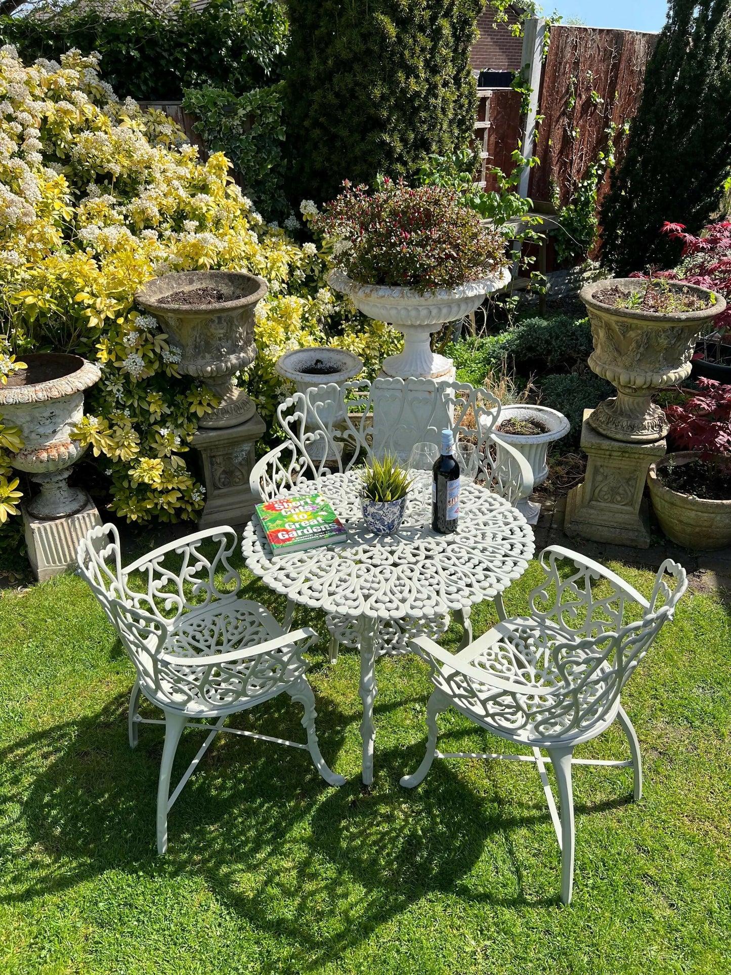 White Love Seat Patio Set with Bench in Pebble Grey