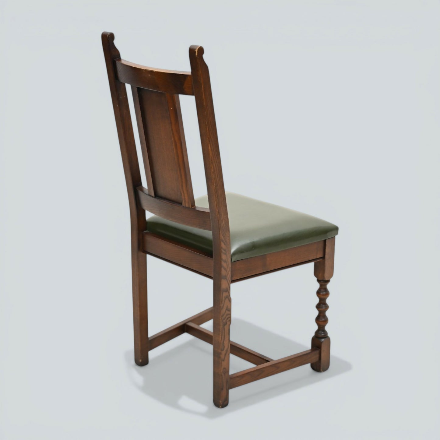 6 Oak Dining Chairs Old Charm Green Leather Seats Tudor Brown FREE UK Delivery