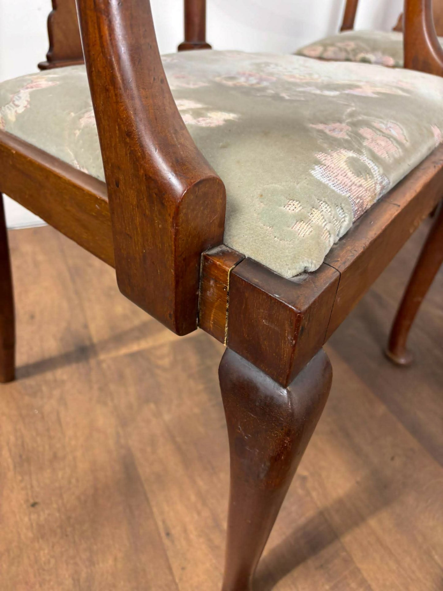 Set of Four Vintage Mahogany Dining Chairs Including Carver