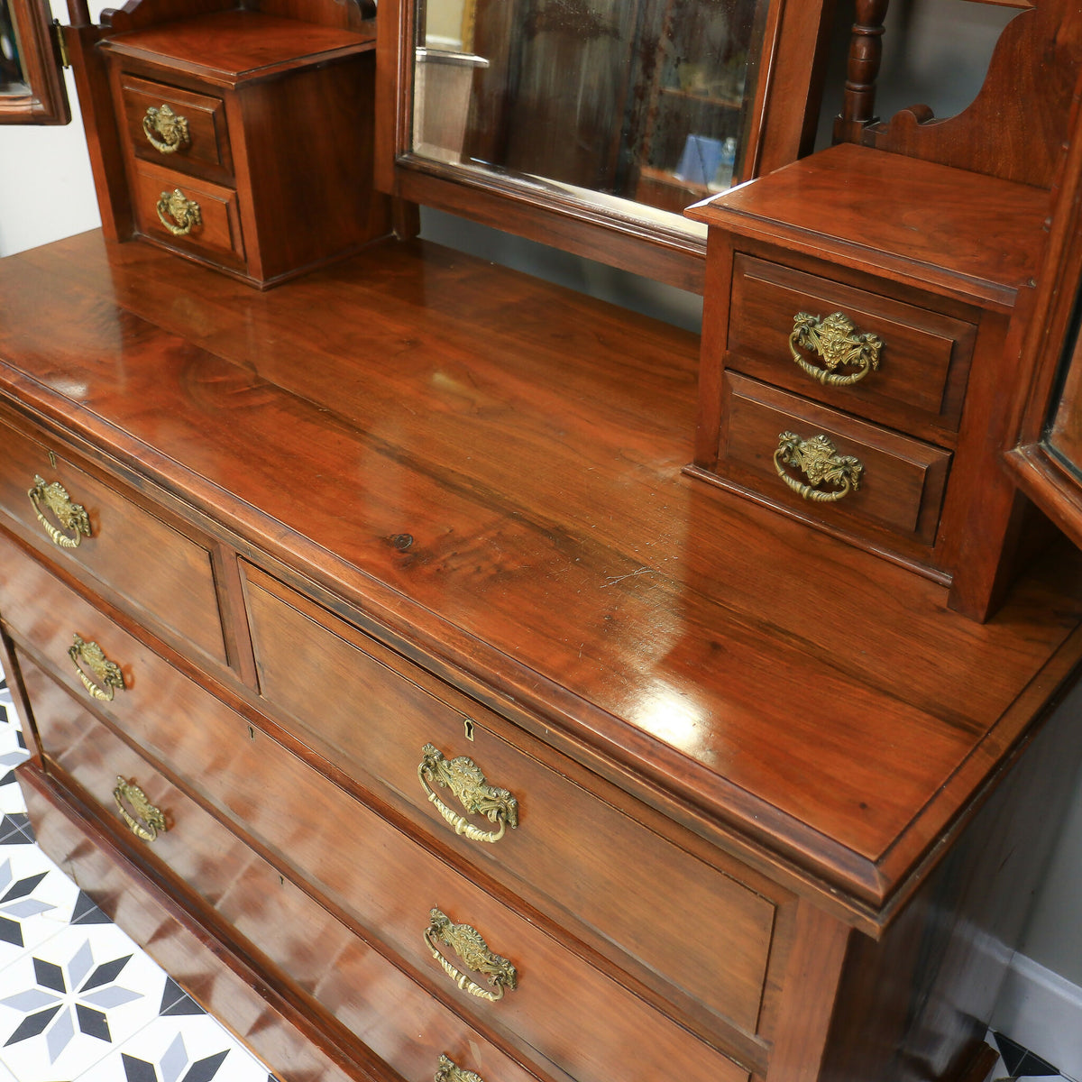 Antique Dressing Table Edwardian Mahogany Triple Mirror 1910