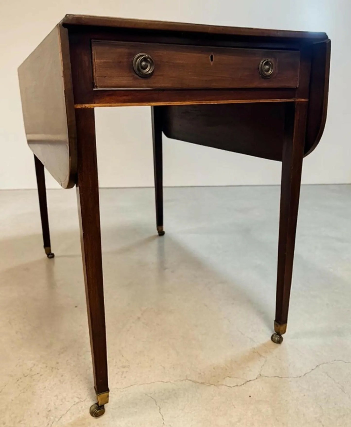 Antique Drop Leaf Table With Drawer Castors Solid Wood Hall Side Table