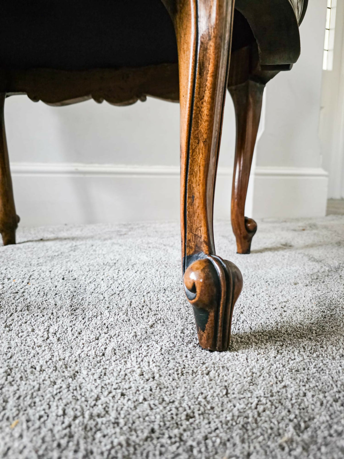 Early 20thC Walnut Framed Bergere Caned Back and Sides Raised on Cabriole Legs