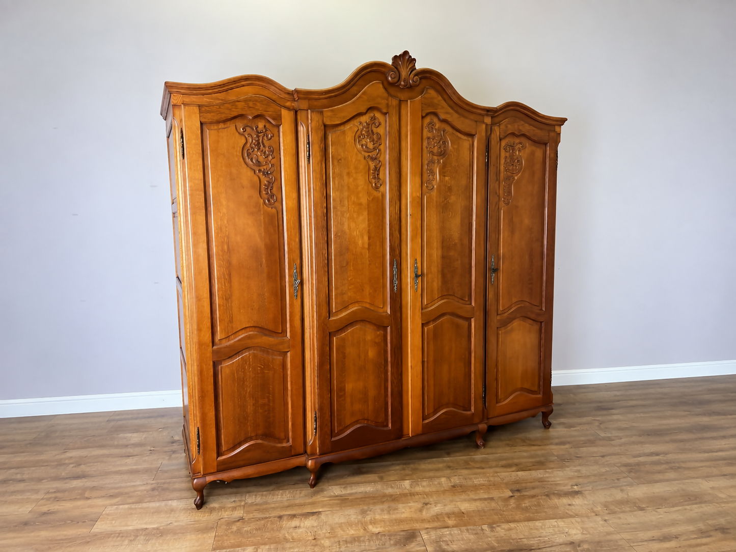 Wardrobe Vintage French Louis XVI Style Oak Four Door Carved Armoire LOT 6491