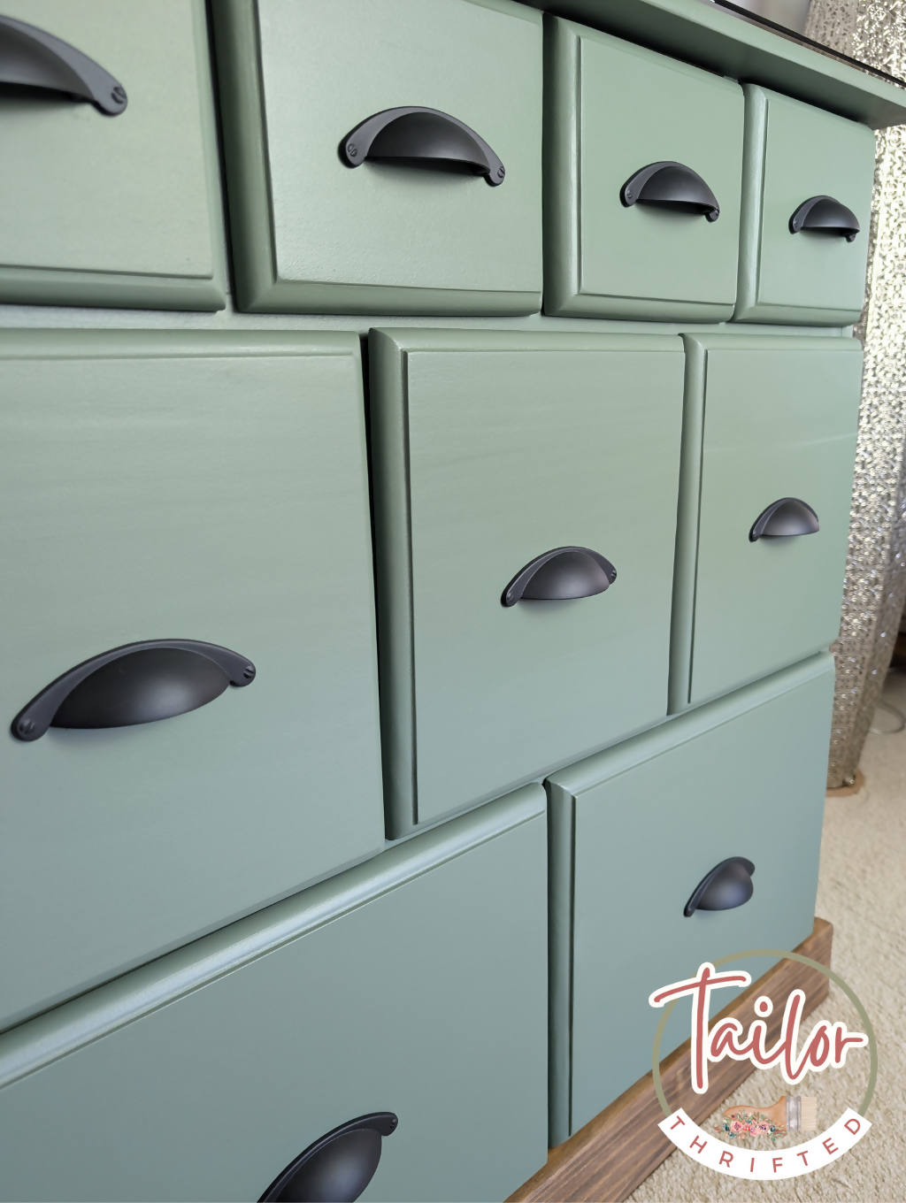 Professionally Upcycled 9-Drawer Captain's Chest – Sage Green & Dark Wood