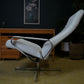 Vintage Danish Modern High Back Swivel Lounge Chair | Chrome & White Leather