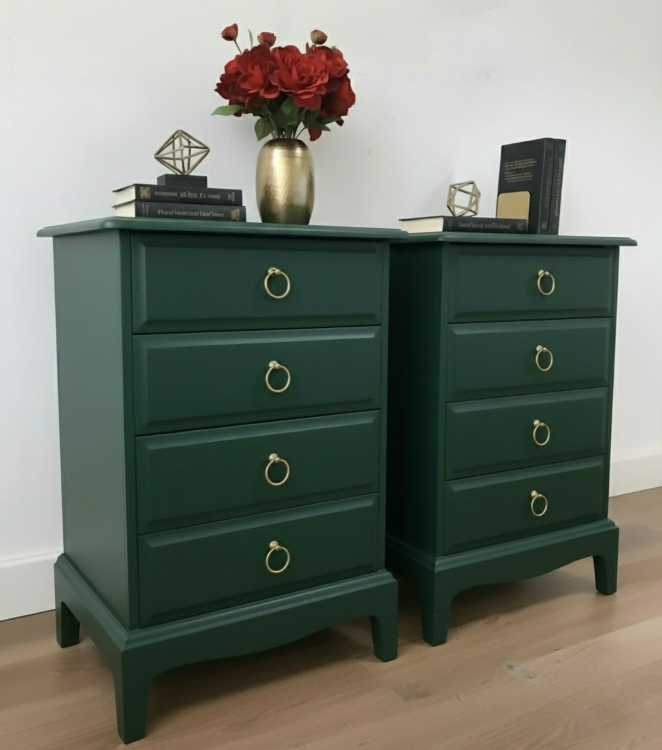 Stag minstrel bedside cabinet in dark green