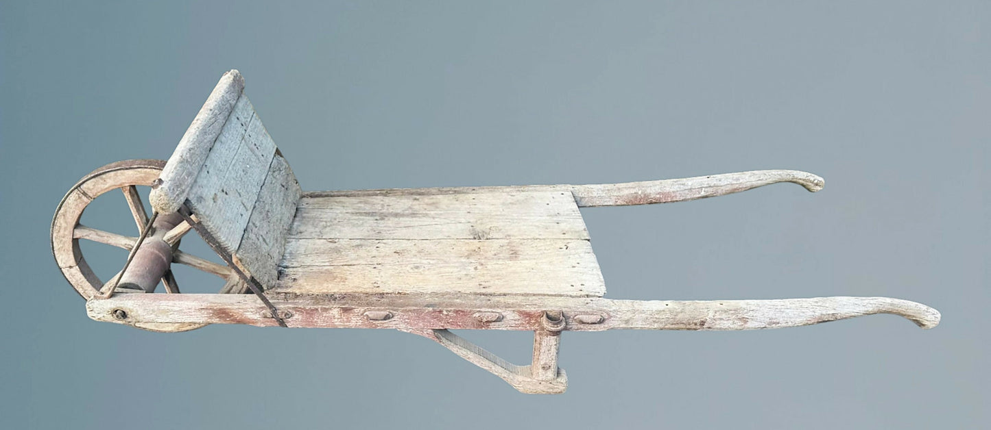 Vintage Antique Rustic French Wheelbarrow, Early 1900s