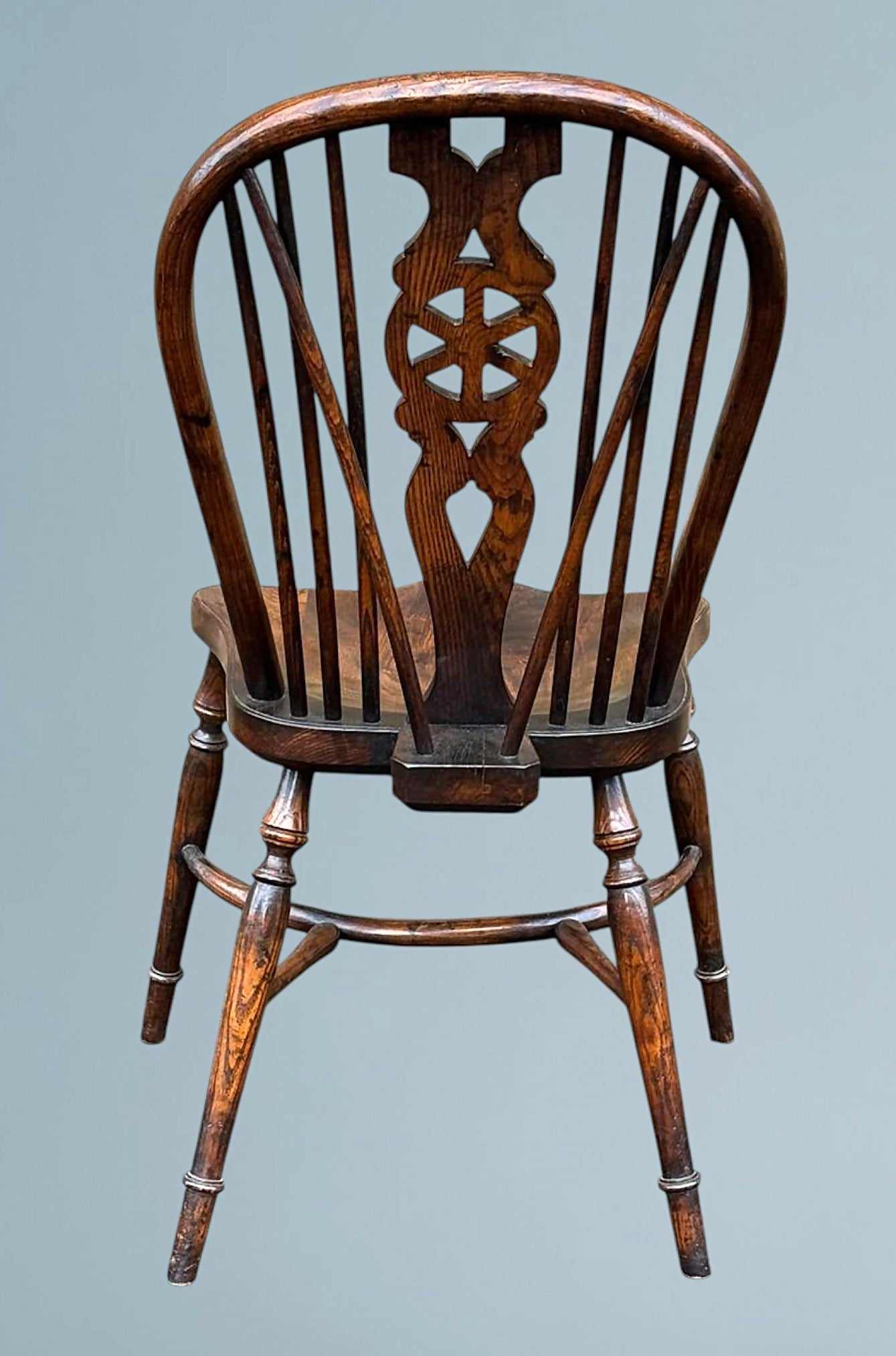Set of Four Elm Wheel Back Windsor Chairs