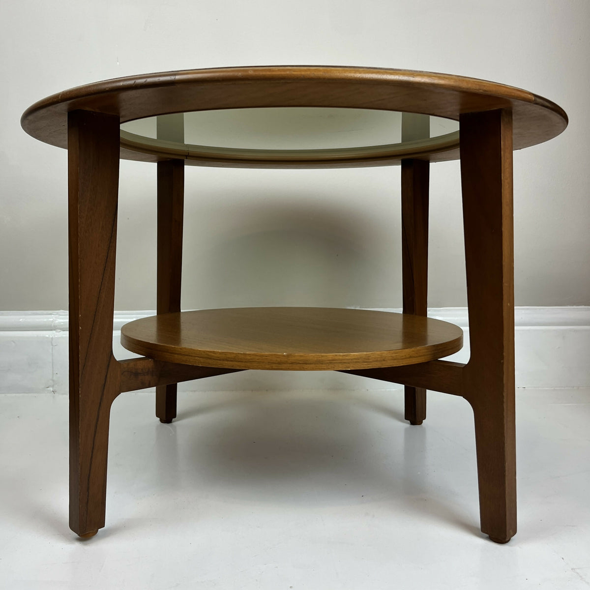 Vintage Remploy Teak Coffee Table Glass Top Round Mid Century Side Table 58.5cm