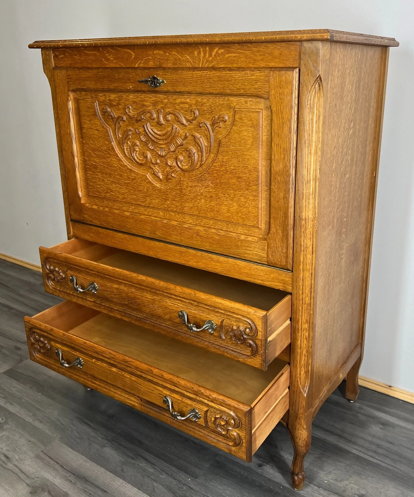 Cabinet Vintage French Louis XIV Style Drop Front Cupboard Sideboard LOT 2646