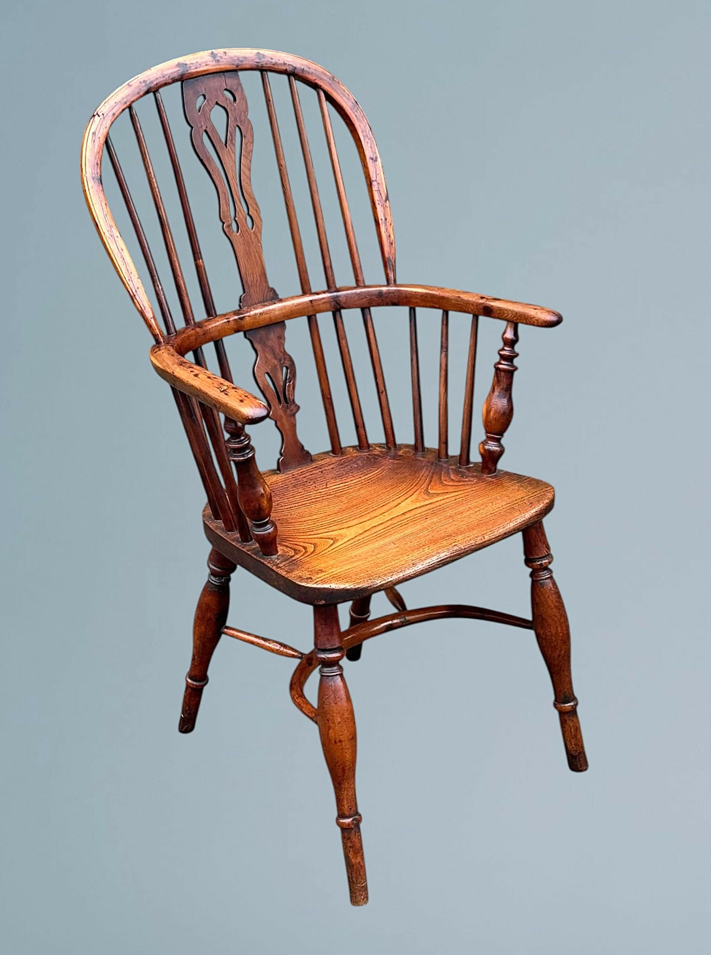19th Century High Back Yew Wood Windsor Armchair