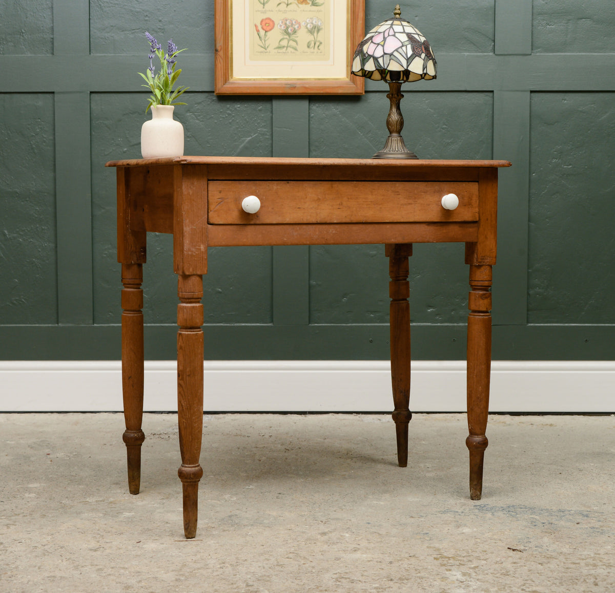Antique Pine Rustic Console Table Hall Table with Ceramic Handles