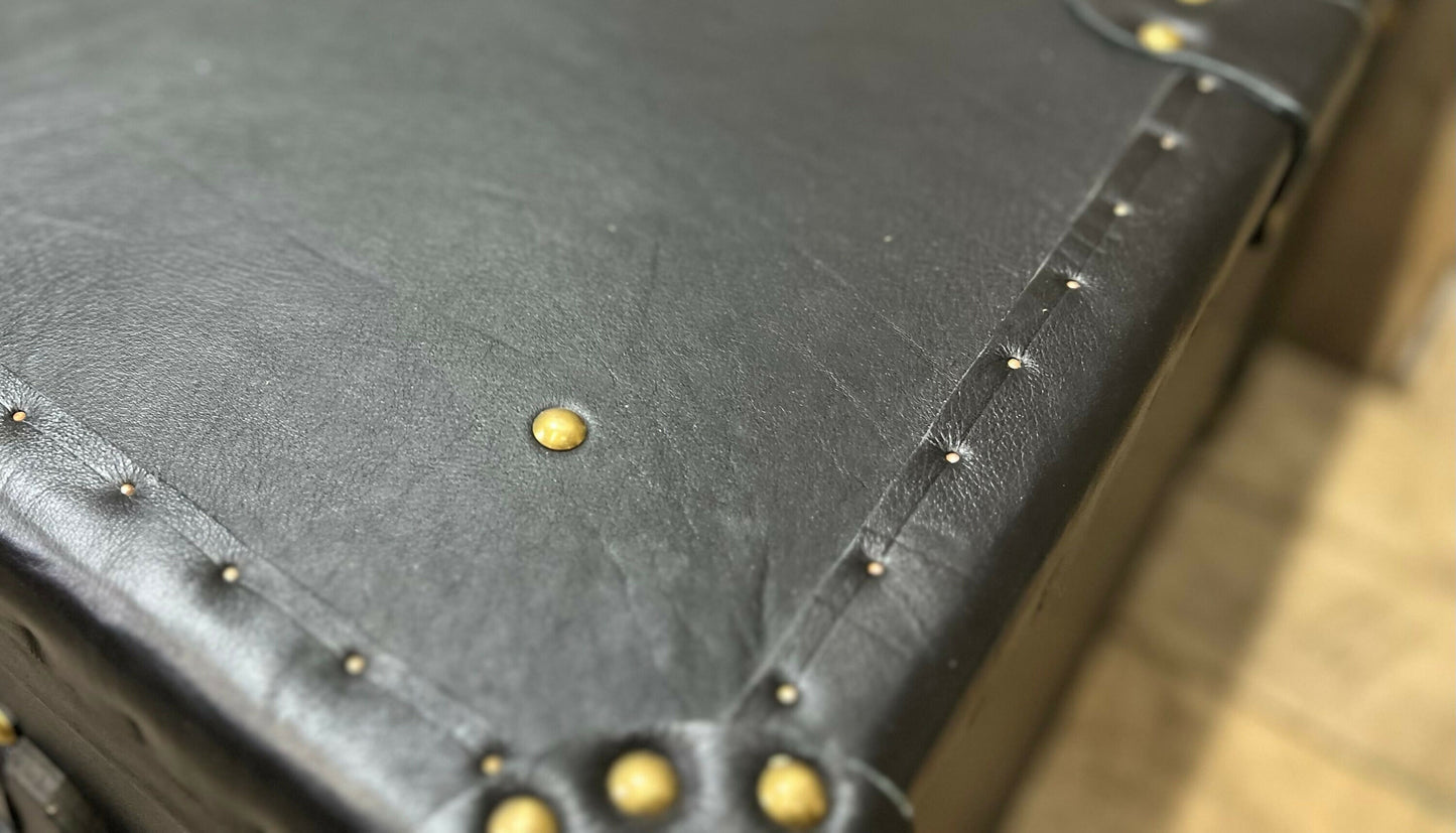 XL Black Leather 2 Drawer Coffee Table, End Table