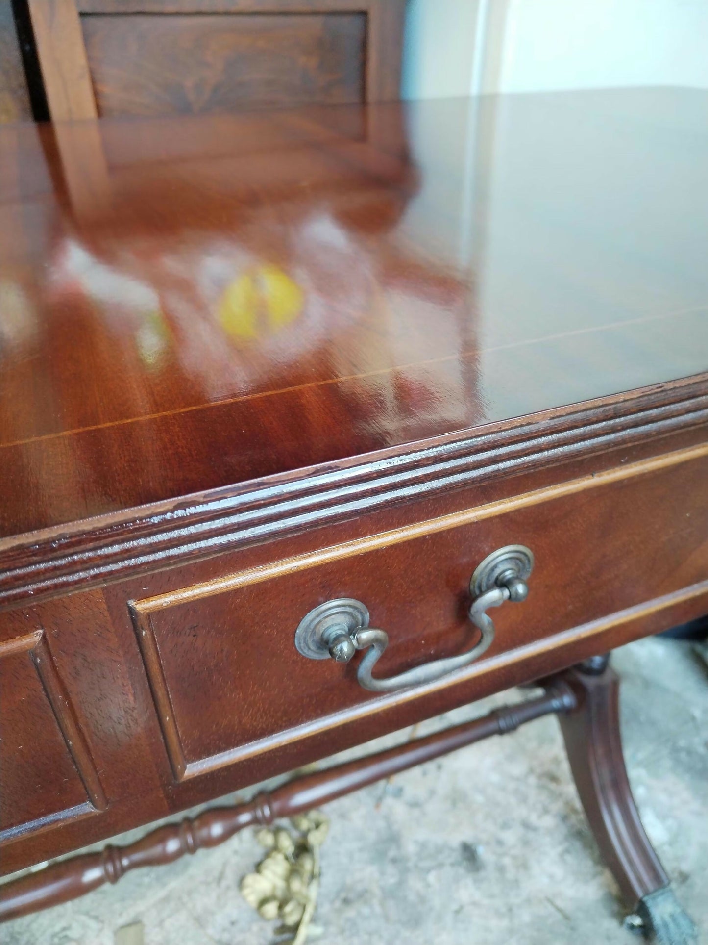 Regency Style Mahogany Sofa Table - Vintage Drop Leaf Console - Brass Claw Feet - Elegant Hallway Entryway Desk - Faux Drawer Detail