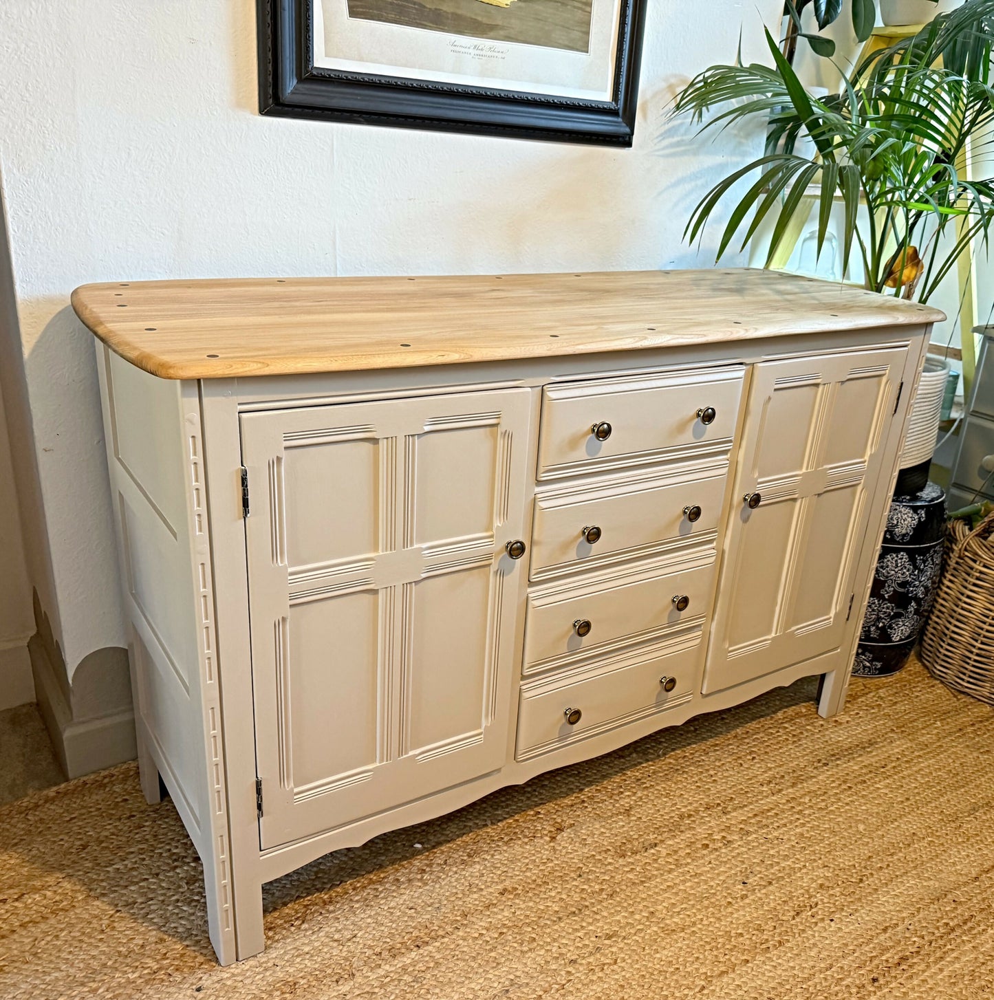 Newly refurbished Ercol sideboard elm wood mcm painted large