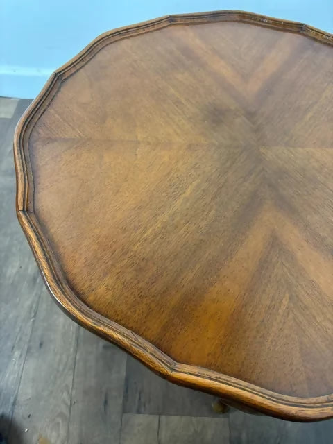 Vintage Walnut Veneer Scalloped Edge Coffee Table