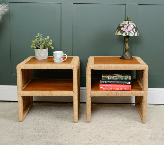 Pair Seagrass Side Table / Bedside Tables