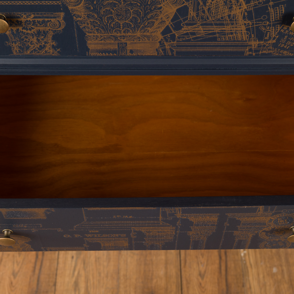 Meredew Chest of Drawers | Mid Century Modern Architectural Blueprint Tallboy Storage