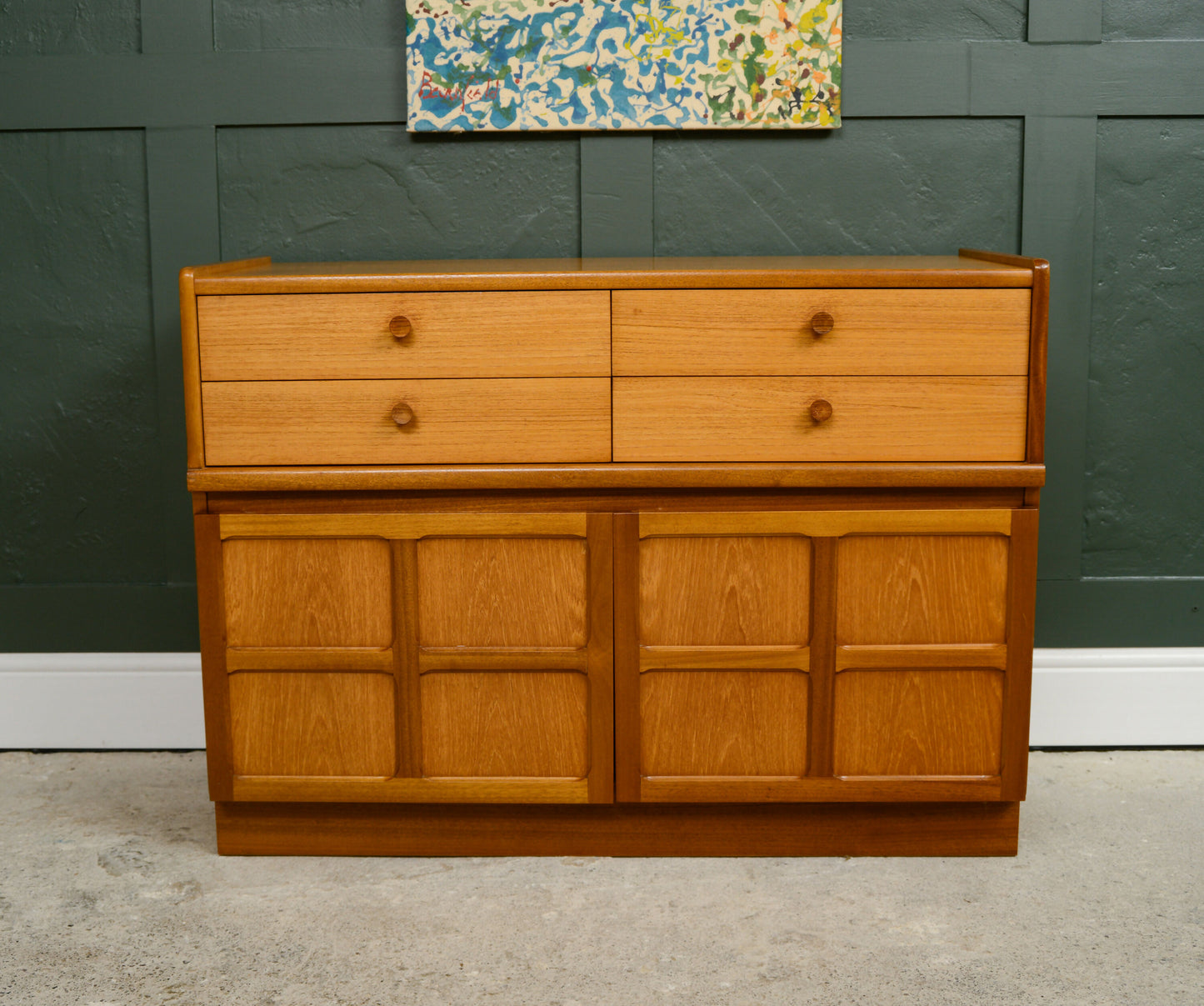 Mid Century Nathan Squares Sideboard Vinyl Cabinet With Drawers 1970s