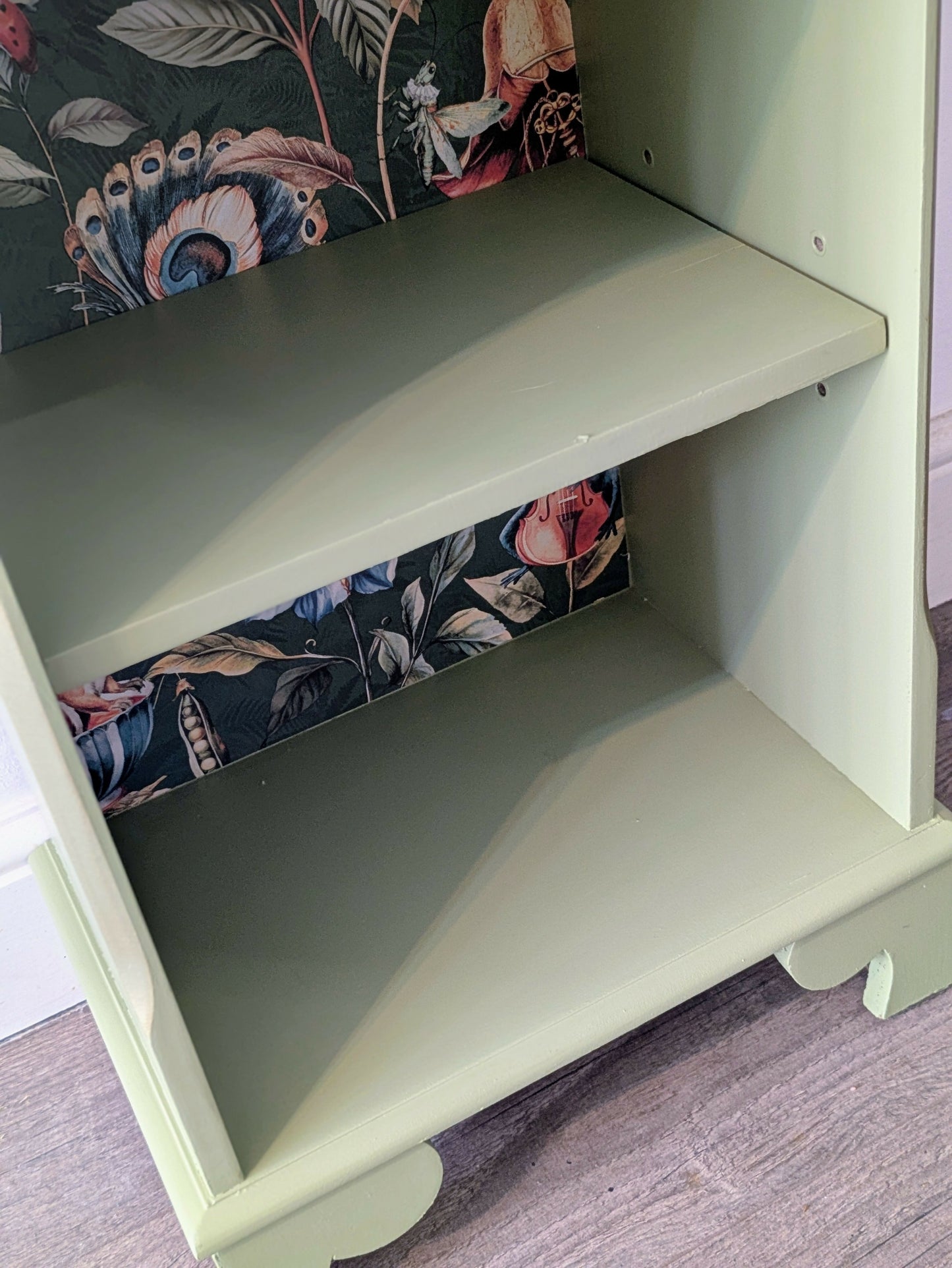 Sage Green Upcycled Cabinet – Whimsical Botanical Interior Bookcase//