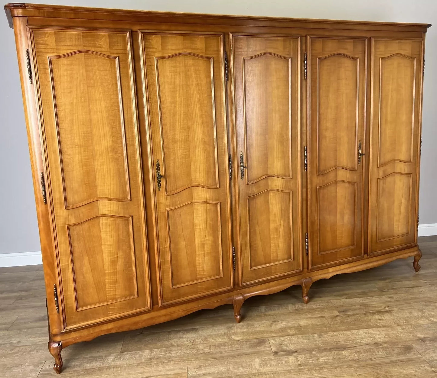 Wardrobe Vintage French Louis XVI Style Five Door Carved Armoire LOT 4985