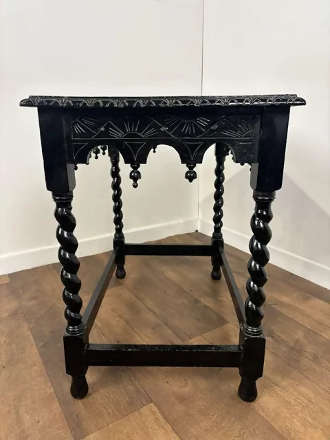 Antique Heavily Carved Barley Twist Side Table