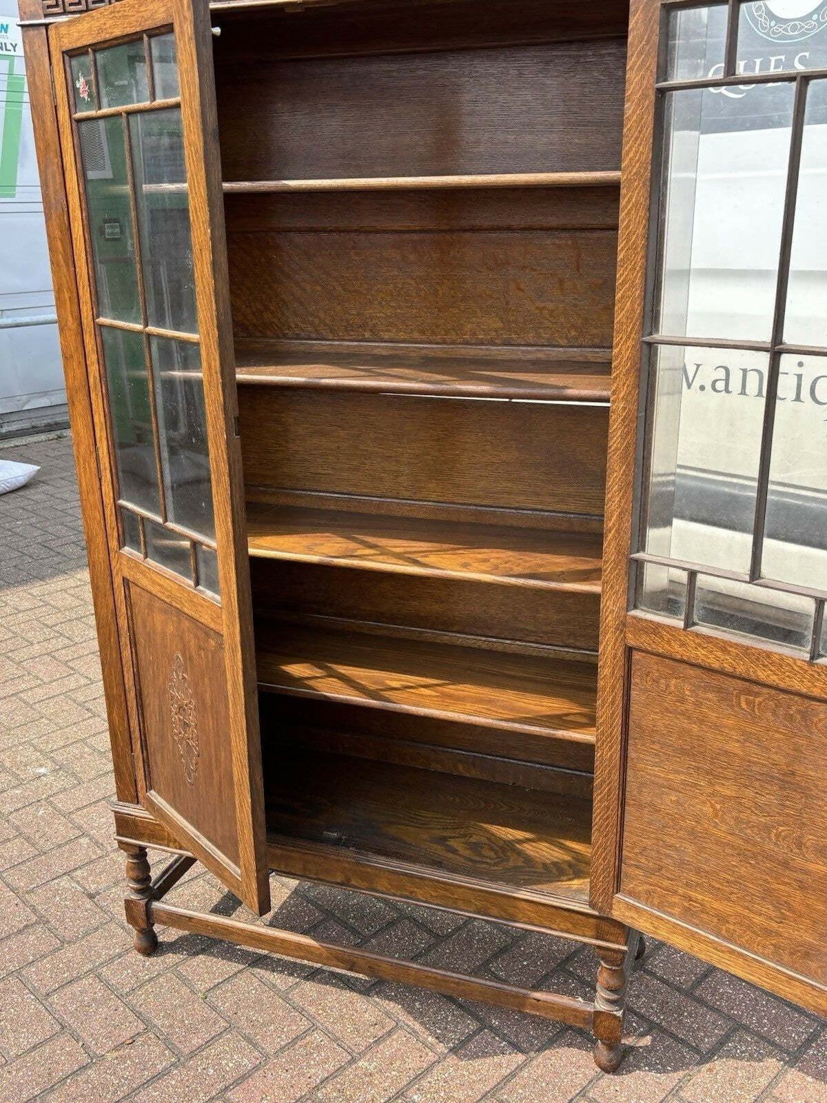 Vintage Edwardian Oak Bookcase , Adjustable Shelves, With Key & Working Lock.