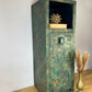 Funky rust effect tall cupboard, lamp table, slim storage cupboard