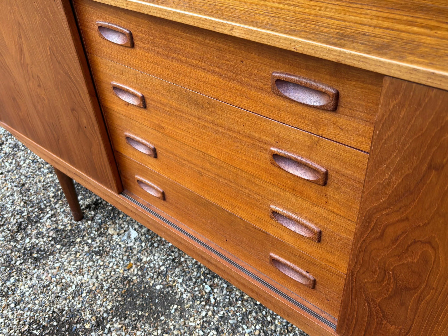 Danish Teak Mid Century Sideboard with Sliding Doors by Clausen and Son