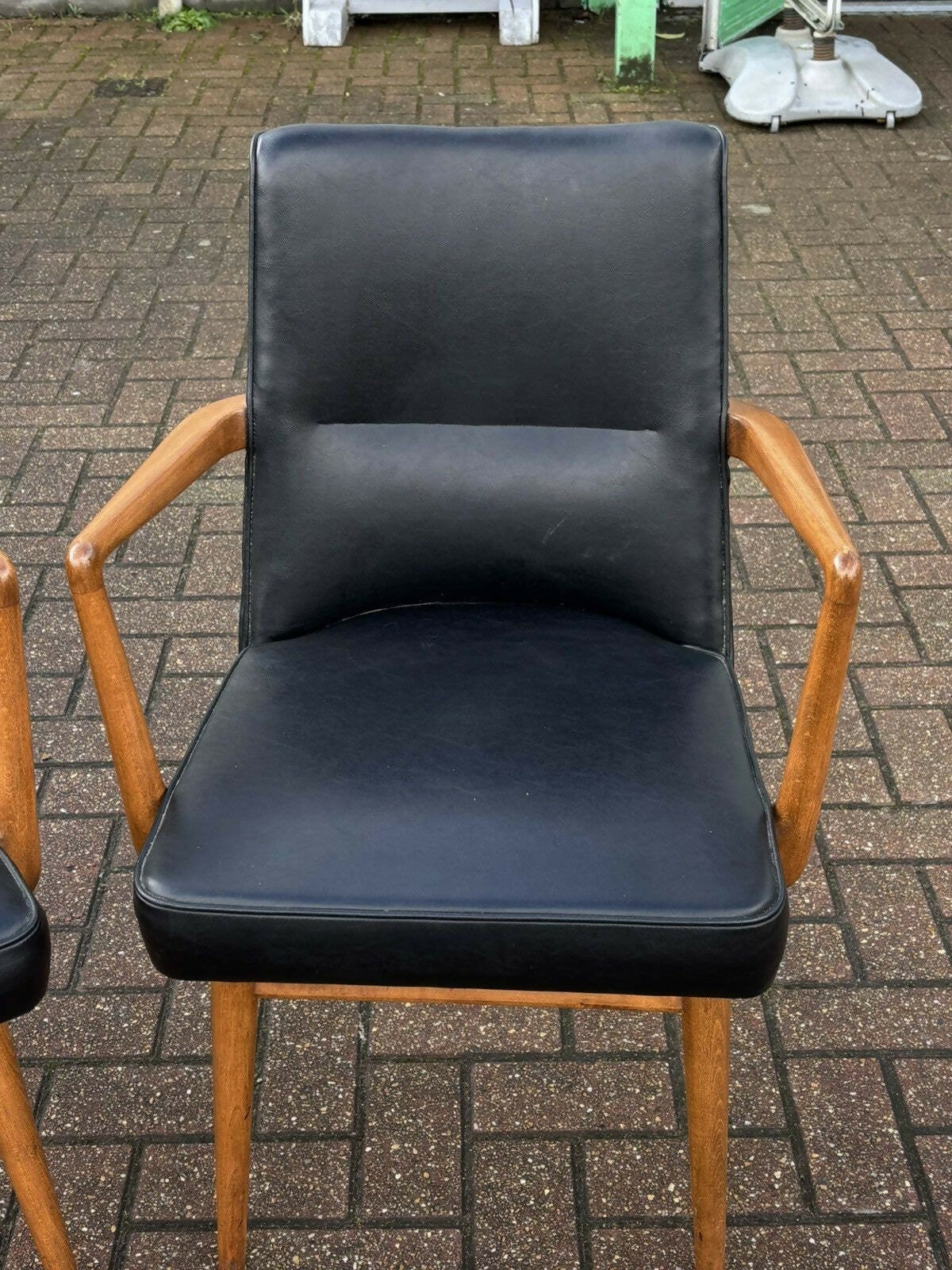 Mid Century Pair Of Black Library Armchairs