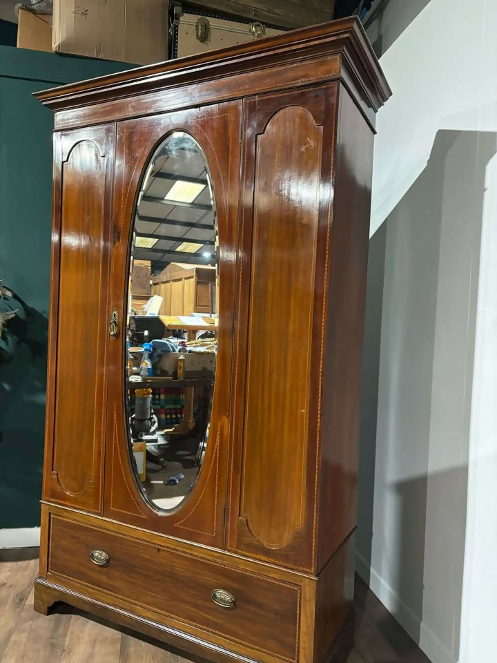 Edwardian Mahogany Inlaid Mirrored Wardrobe6