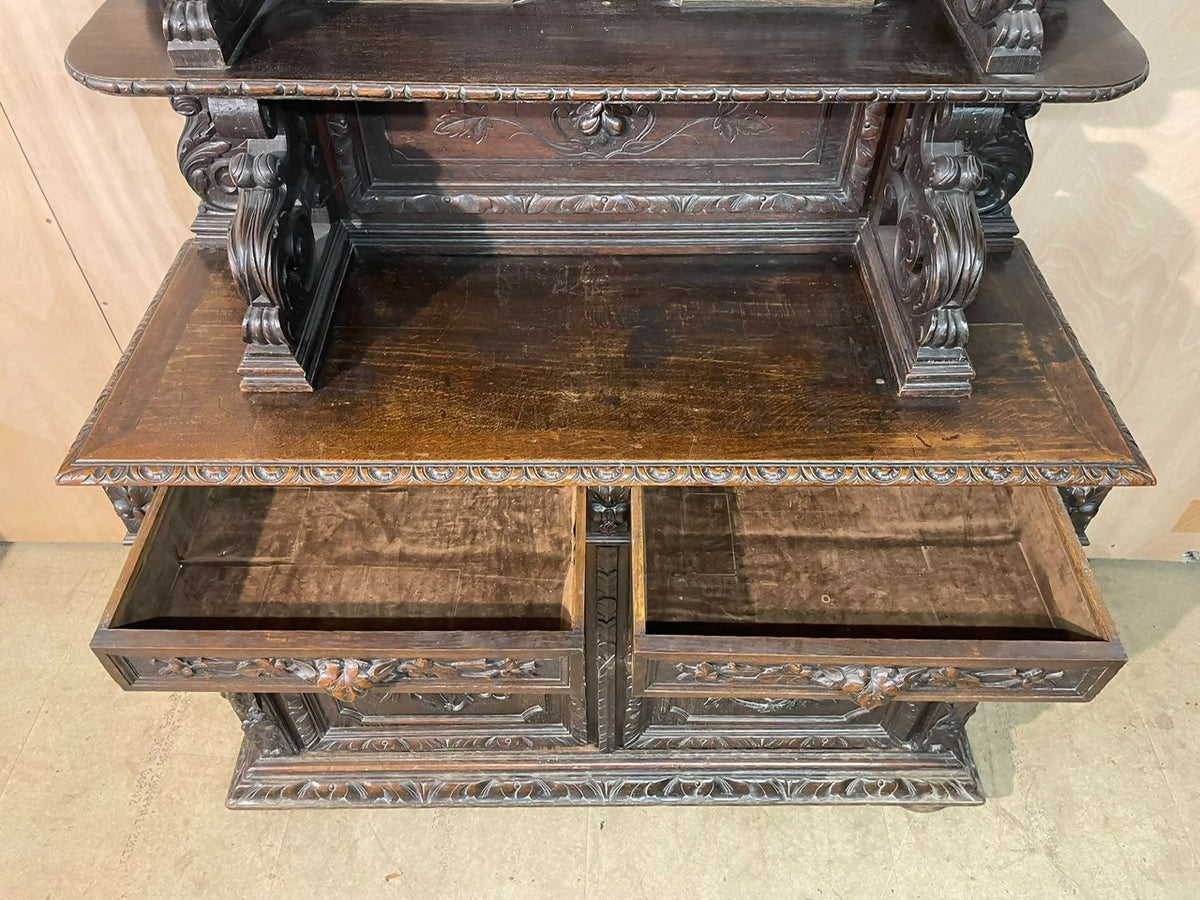 French Carved Oak Hunting Sideboard
