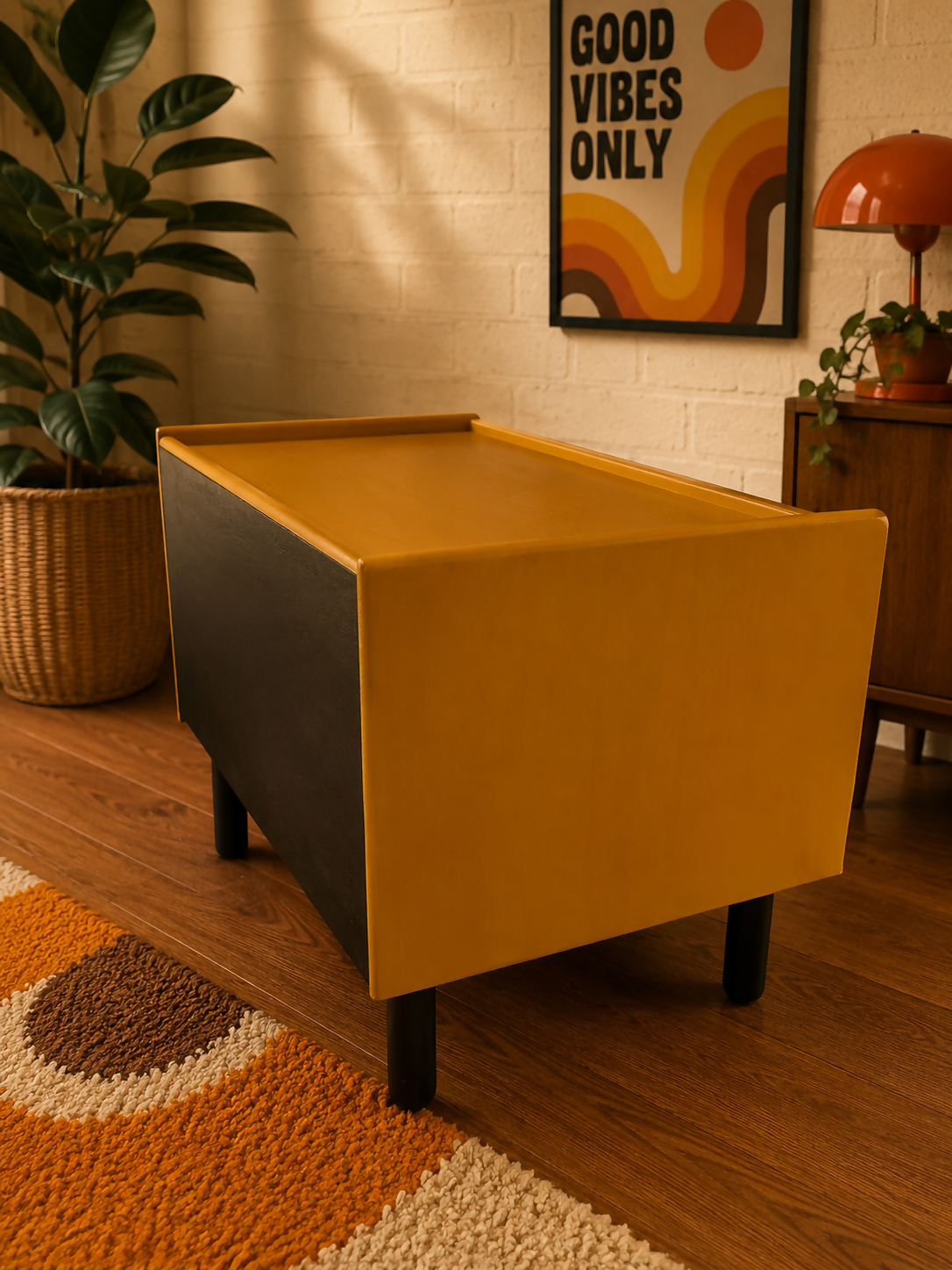 Meredew MCM 1970s low boy drawers record player unit