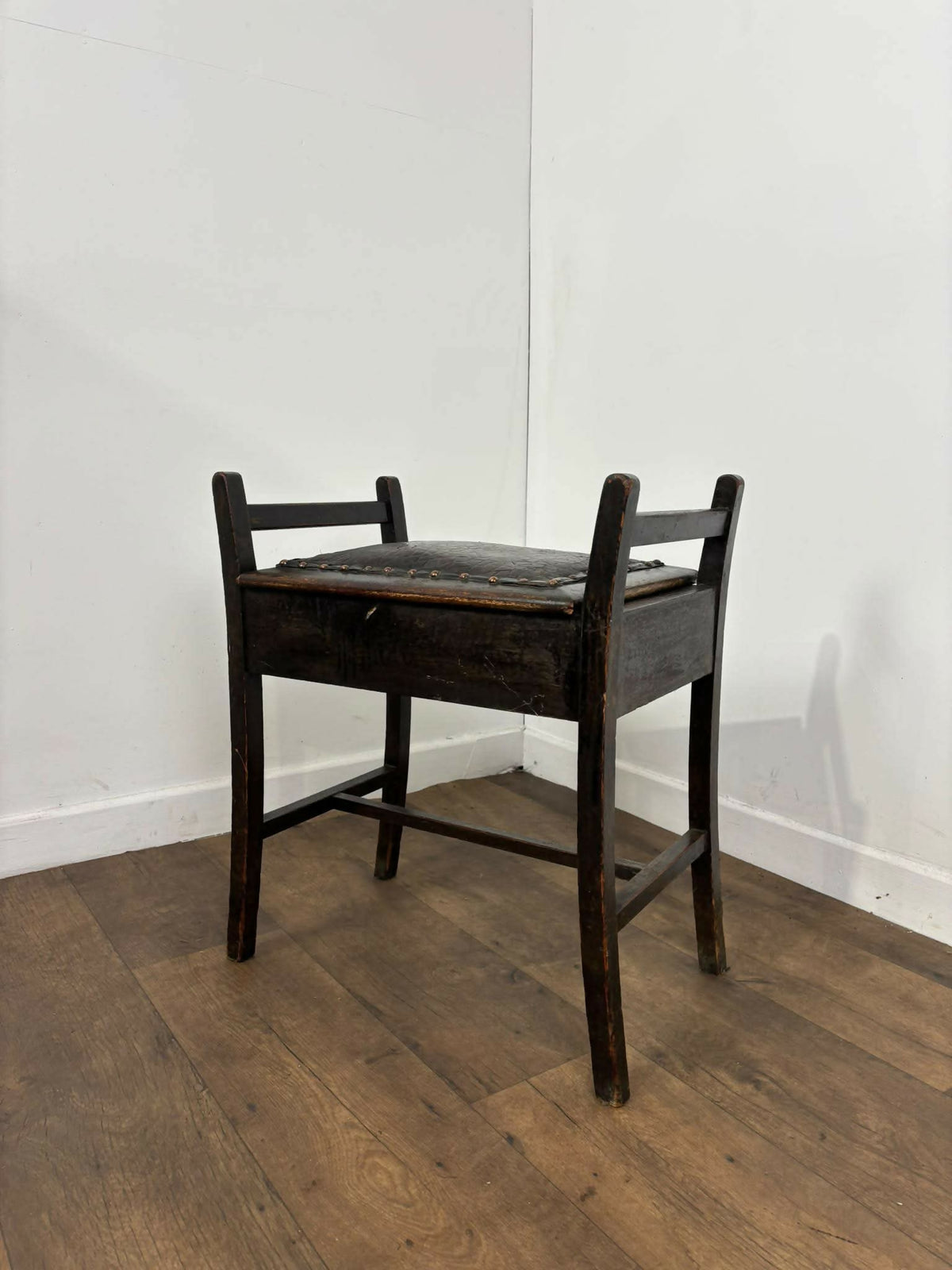 Vintage Beech Piano Stool with Lift-Up Storage