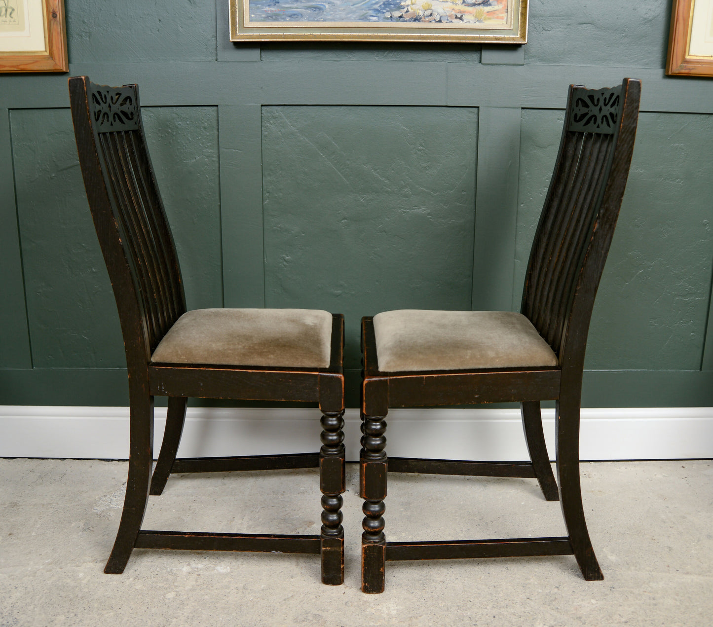 6 x Ebonised Oak Dining Chairs with Drop in Seats