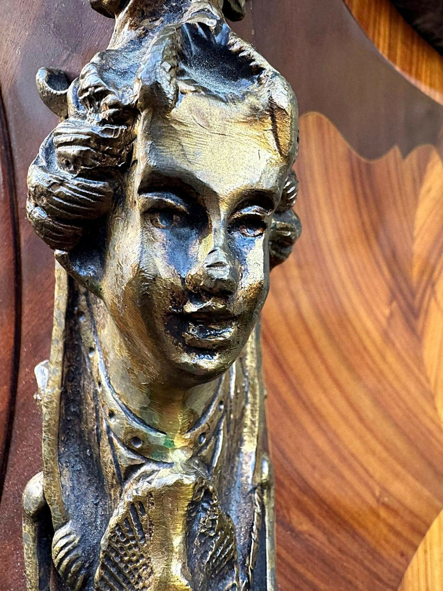 Louis XV Style French Walnut and Marquetry Inlaid Marble Top Commode