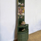 Refinished Nathan deep olive and neutral floral corner cabinet, cupboard, sideboard, shelves drinks cabinet