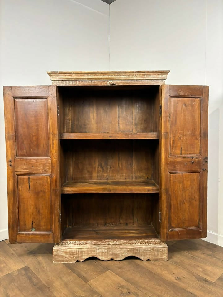 Vintage Indian Rustic Wooden Cupboard with Lime Wash Finish