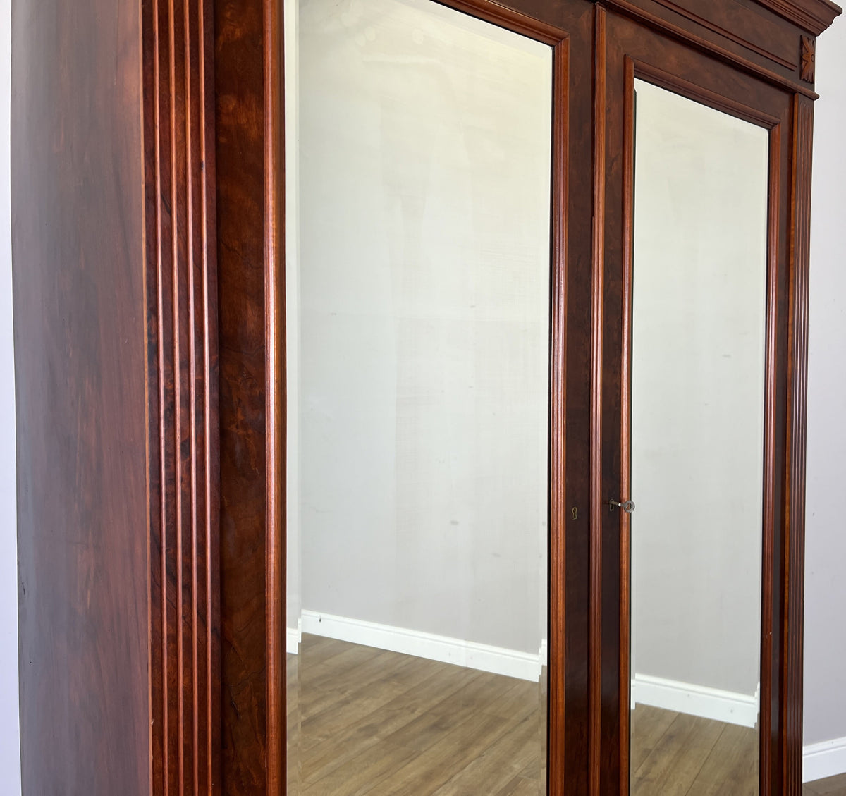 Wardrobe Antique French Style Mahogany Mirrored Two Door Carved Armoire LOT 6543