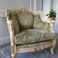 VIntage Italian Rococo / Baroque-Style French Louis XV/XVI Carved Wood Bergère,