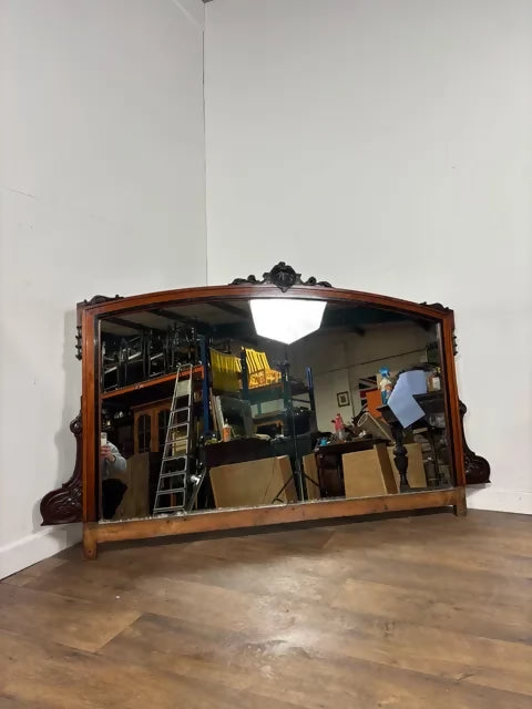 Victorian Mahogany Large Overmantel Mirror with Carved Decoration