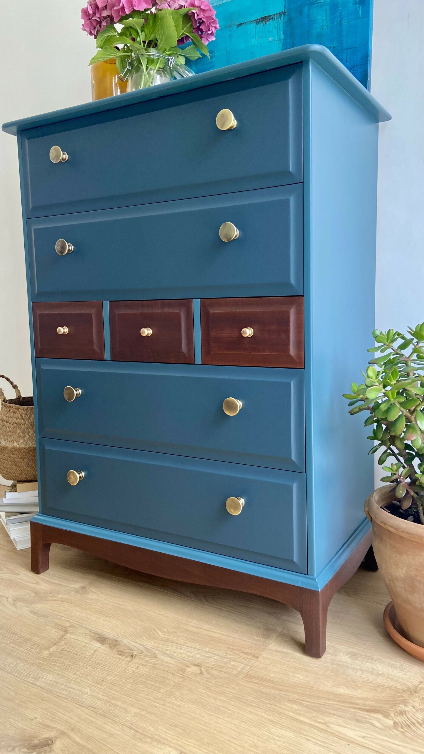Stag Minstrel Chest of 7 Drawers upcycled in two tones Midcentury Modern