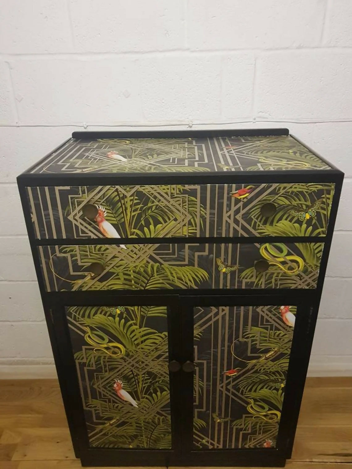 Vintage Black Painted Tallboy Cupboard: Mid-Century Modern Cabinet