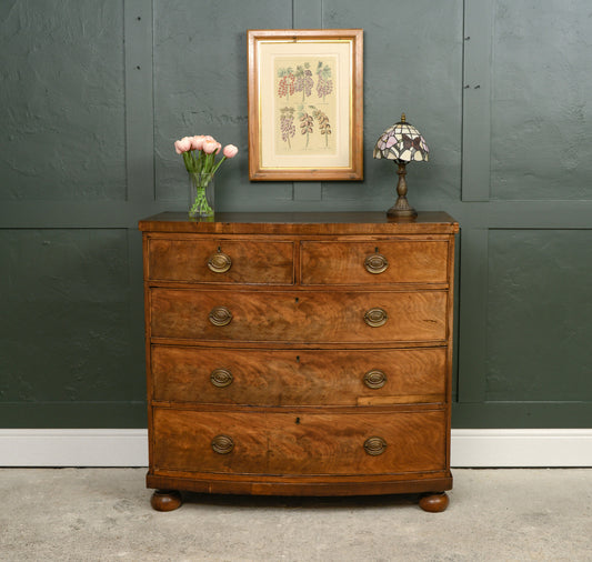Victorian Bow Fronted Mahogany Chest of Drawers - 2 Over 3